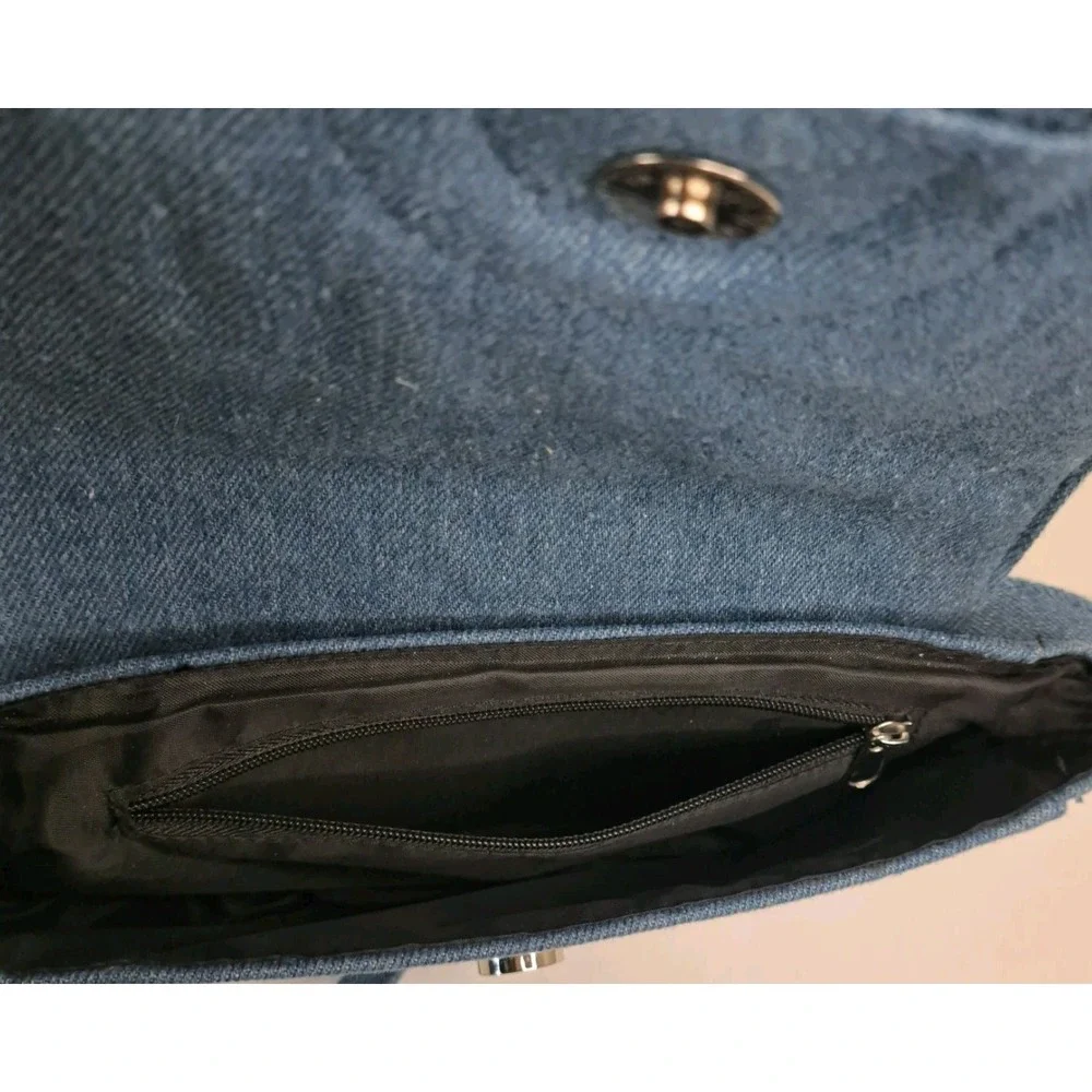Y2K  No‎ Boundaries Denim Purse Handbag Embroidered Patches Heart Rose Rainbow